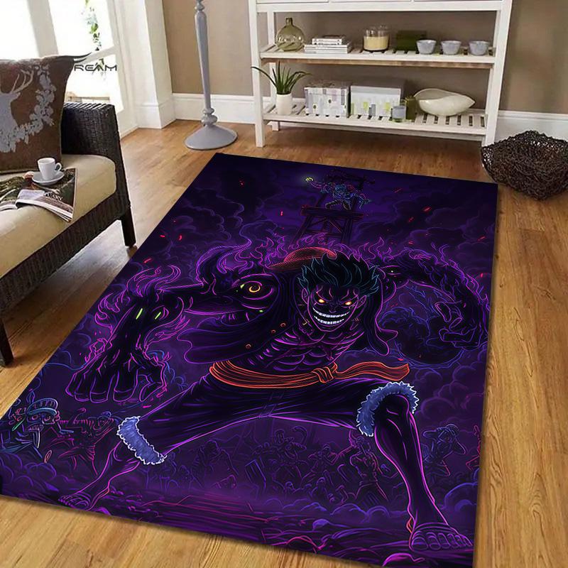 Monkey D Luffy Flannel Pattern Square Carpet,Area Rug,Carpet Rug for Living Room Bedroom Sofa Playroom Decor,Non-slip Floor Mat