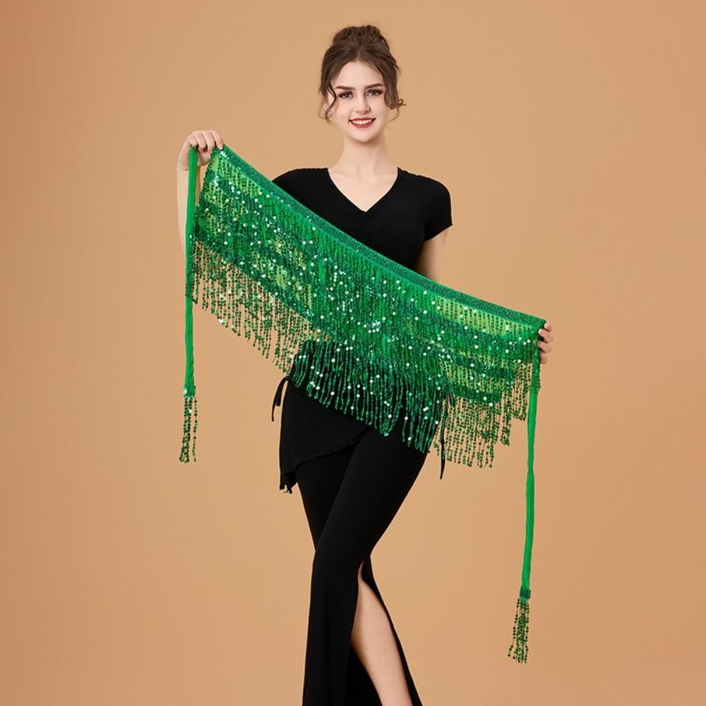 Shiny Sequin Hipscarf 4-Row Dance Wrap-skirt Fringe Hipwrap Belly Dance Belt  Dancer