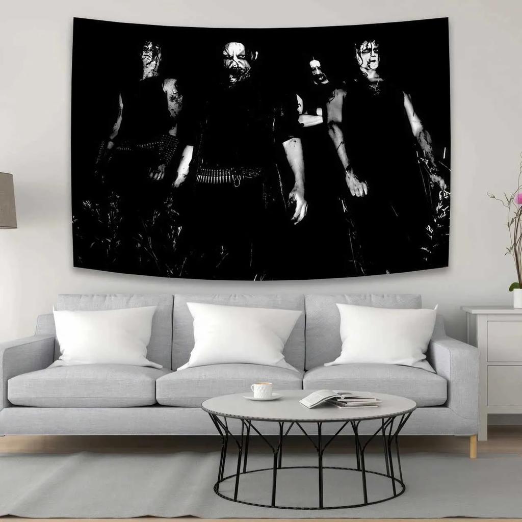 155. 90X150CM Dunkle Metal Band Marduks Wandteppich Hängende Kunst Gedruckt Schwarz Gold Band Fahnen Banner Bar Cafe Hotel Dekor Y240816
