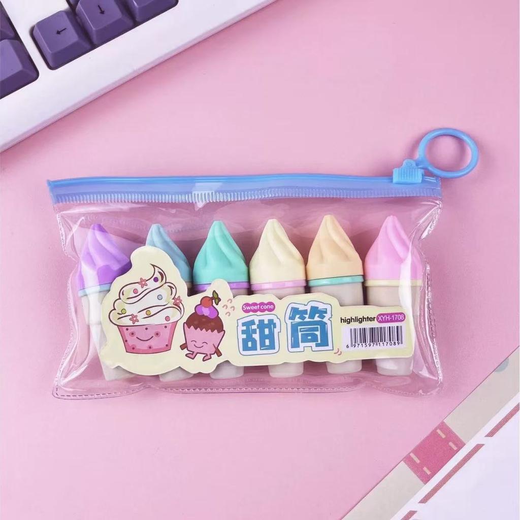 6pcs Mini Sweet Cone Shaped Fluorescent Highlighter, Portable Marker Pen, Chisel tip