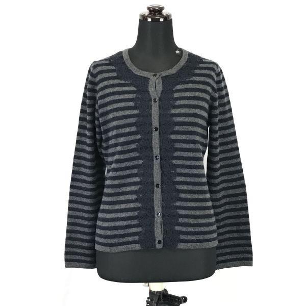 

Deuxieme Classe / 100% Cashmere Knit Cardigan [Women s S-M / Gray × Navy Border] Tops / Shirts