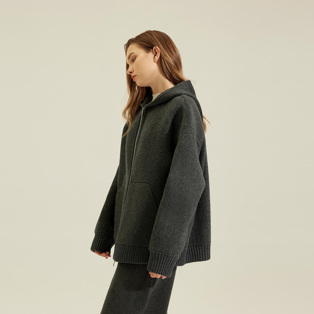 Autumn and Winter Hooded Coat Alpaca Wool Coat Woolen Small Wool Coat Women's Double-sided Woolen Coat