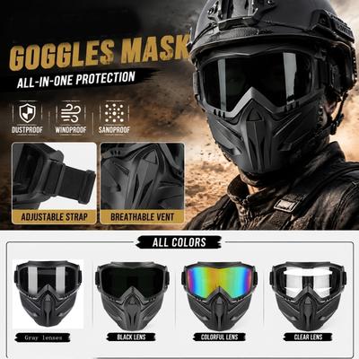 Máscara Táctica Integral con Gafas Integradas Diseño Ajustable y Desmontable para Ciclismo al Aire Libre Off Road Soldadura Esquí Actividades CS
