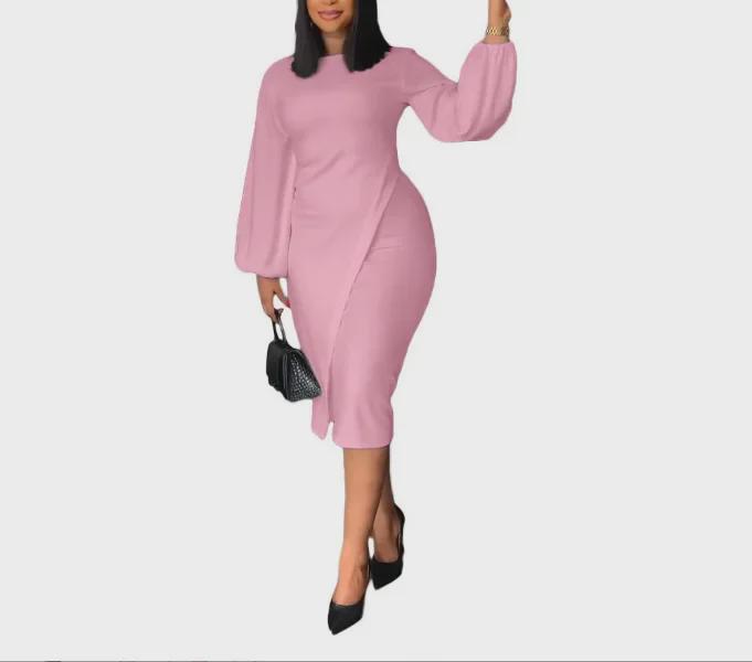 European and American Women's Autumn/Winter Lantern Sleeve Fashion Commuter Dress