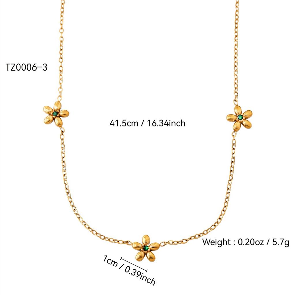 Fashionable And Elegant Temperament Old Money Style Stainless Steel Plated 18K Gold With Diamonds Flowers Zircon Set For Women