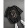 Retro Washed T Shirt Boho Crescent Moon Lunar Moth Flower Graphic Oversize T Shirt Casual Loose Streetwear Daily Wear