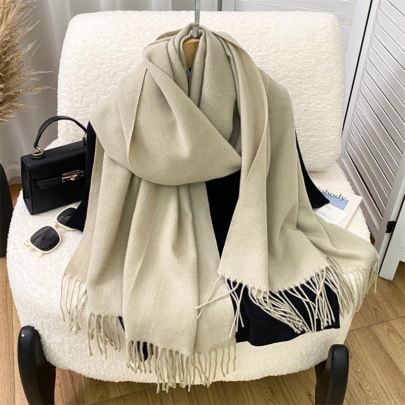 Winter Scarf Women Luxury Autumn Winter Cashmere Scarf Thickened Warm Shawl Classic Tassels Fluffy Scarf Solid Cope Foulard