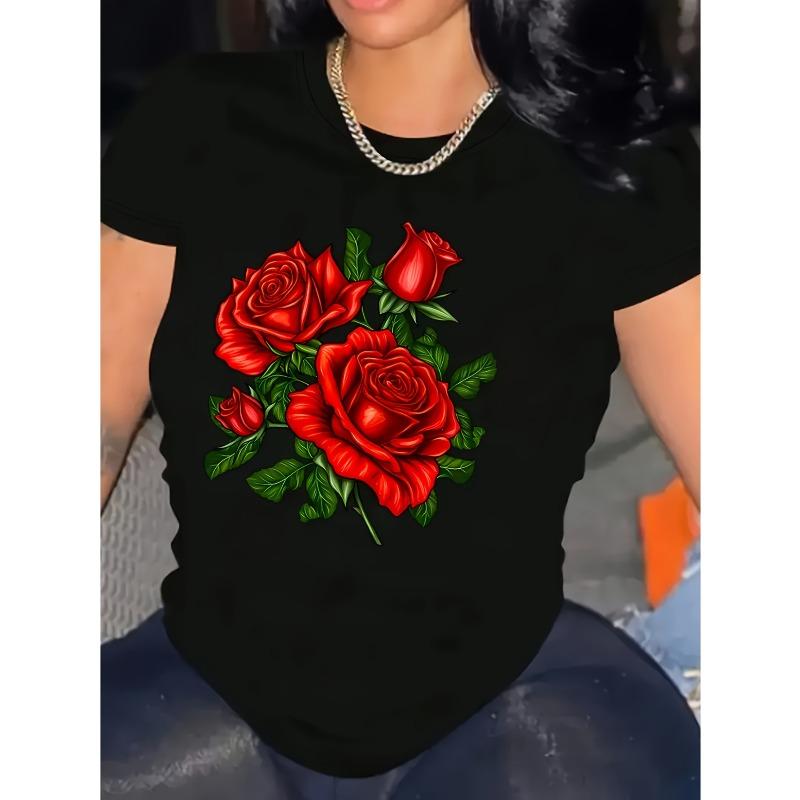 Camiseta de mujer   Equipada con una camisa lavable a máquina, adecuada como regalo económico para varios festivales, informal, moderna, de cuello redondo