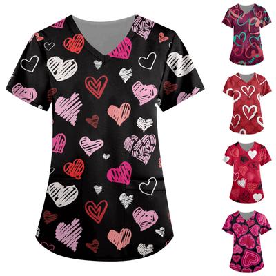 Women's Fashion Print Short-Sleeved V-Neck Tops Nurses' Uniforms