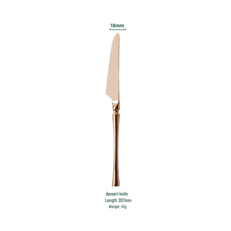 European Rose Gold 304 Stainless Steel Western Cutlery Set: Long Handle Mixing Spoon & Fruit Fork.