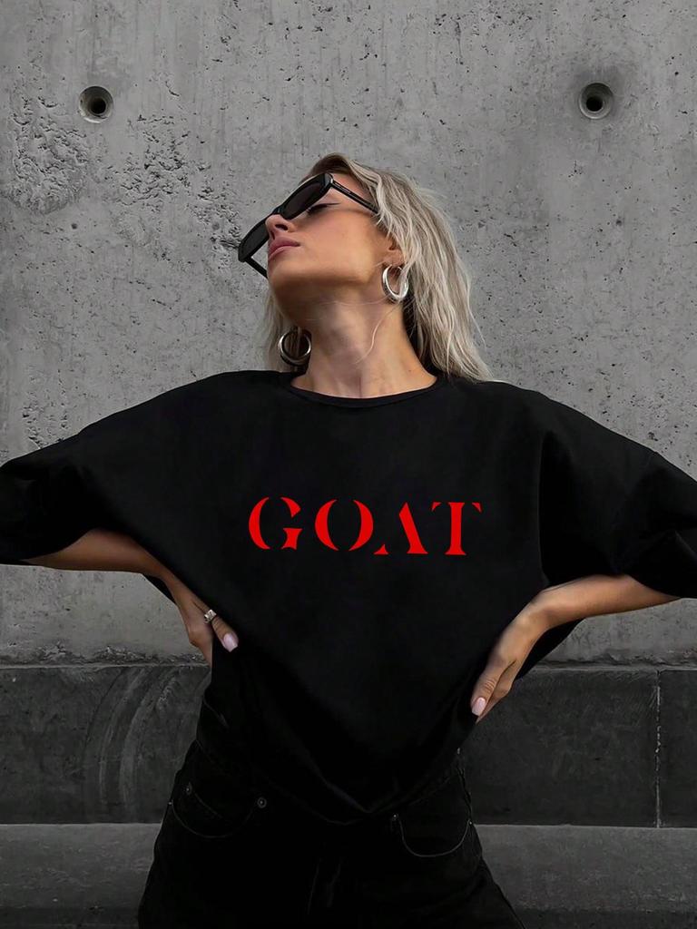 New 2026 Women's Casual GOAT Letter Print Short Sleeve T-Shirt - European & American Style
