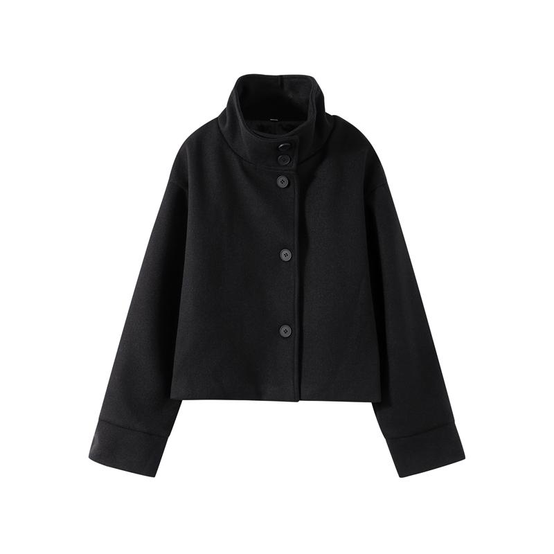 2025 Autumn Jackets Women Casual Loose Stand Neck Long Sleeve Single Breast Short Jacket Fashion Solid Lady Warm Outwear