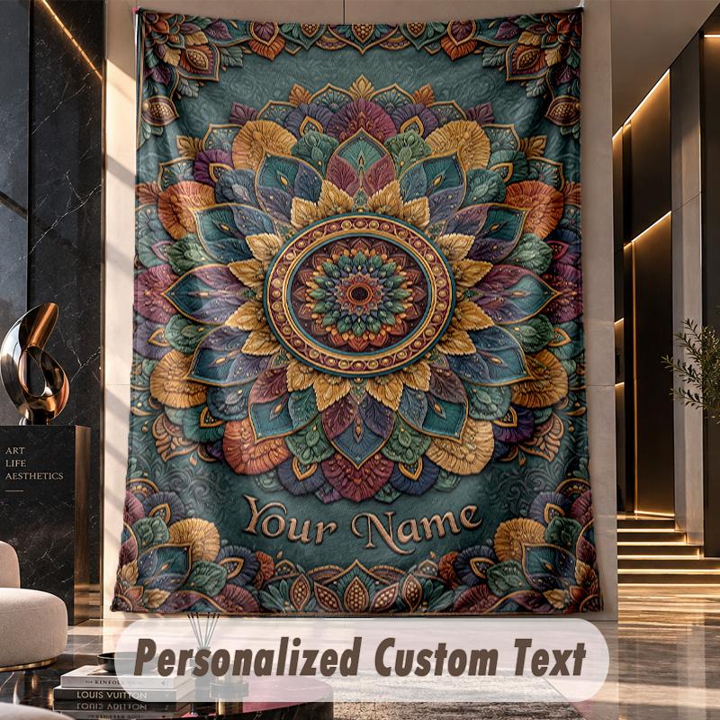 Colorful Mandala Patterns 2 Theme Wall Tapestry Customized With Name Text Personalized Hanging Tapestry For Bedroom Living Room Decor