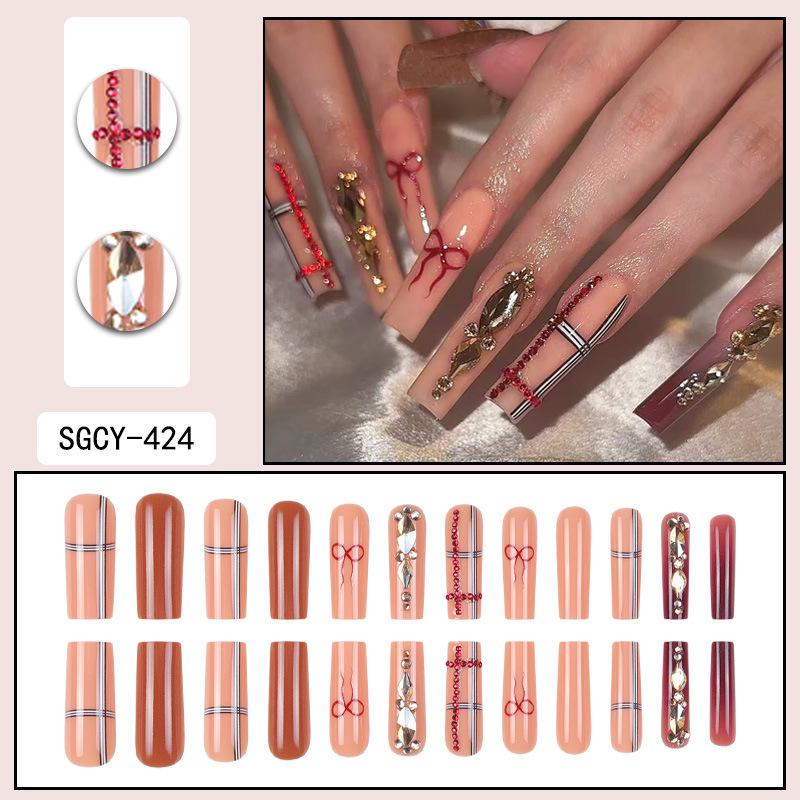 O8 Long Nail Art Tips - European & American High-End Wearable Summer Stickers