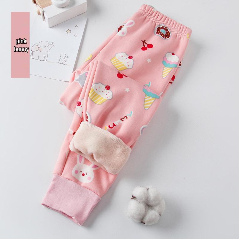 Children's Fleece-Lined Winter Pants - Thick, Warm, Printed Style for Boys & Girls