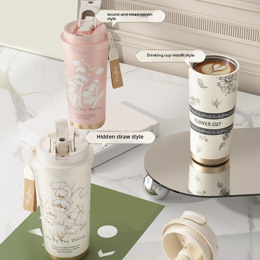 Lily of the Valley Ceramic Liner Coffee Cup For Girls Double High-end Drinking Cup Steel Gift H K3M4