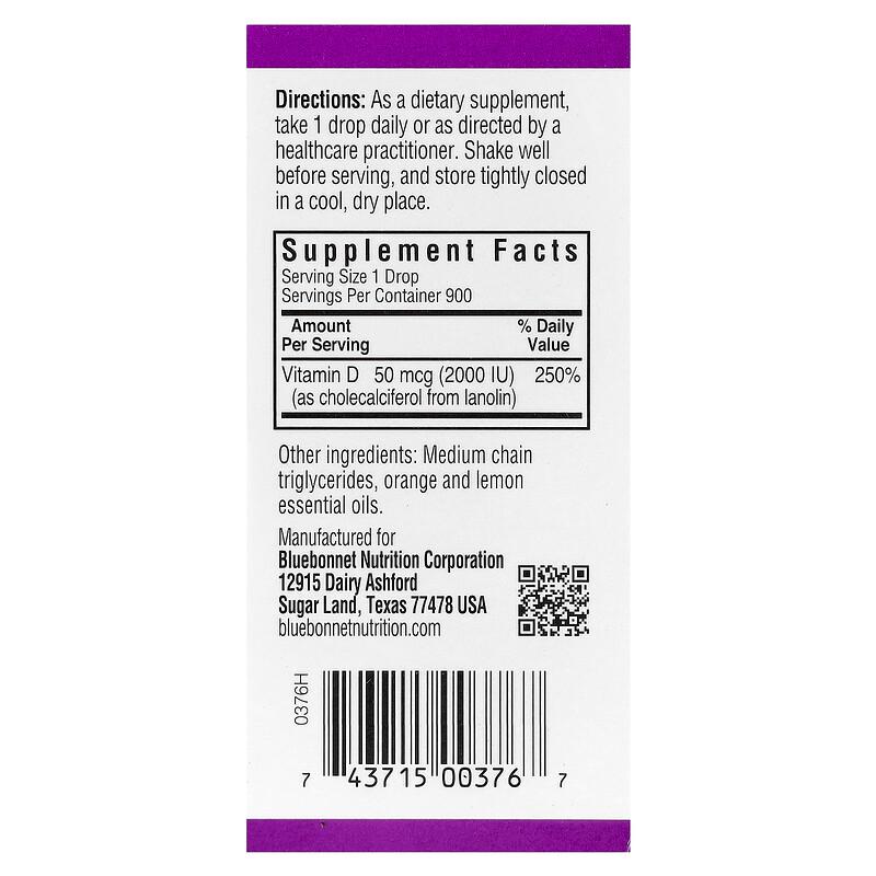 Liquid Vitamin D3 Drops, Citrus, 50 Mcg (2,000 IU), 1 Fl Oz (30 Ml)