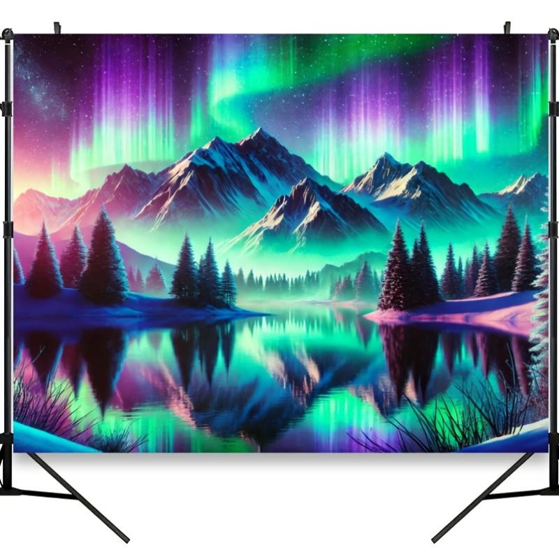 2D Flat Banner Aurora Borealis High-definition Aurora Borealis Mountain and Forest Scenes Event Background Decoration