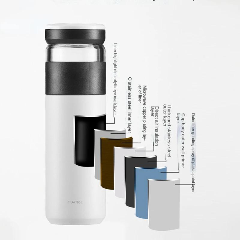 Yeni 450ml Akıllı Sıcaklık Vakumlu Termos Bardak Taşınabilir 304 Paslanmaz Çelik Çay Ayırmalı PP Bardak Sıcak Su Şişesi Cam Çay Bardağı