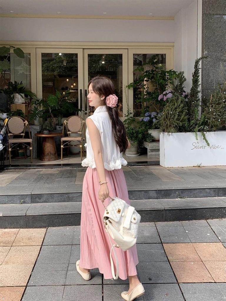 Elegant Summer Sleeveless Blouse & Long Skirt Set for Women - This Year's Popular Two-Piece