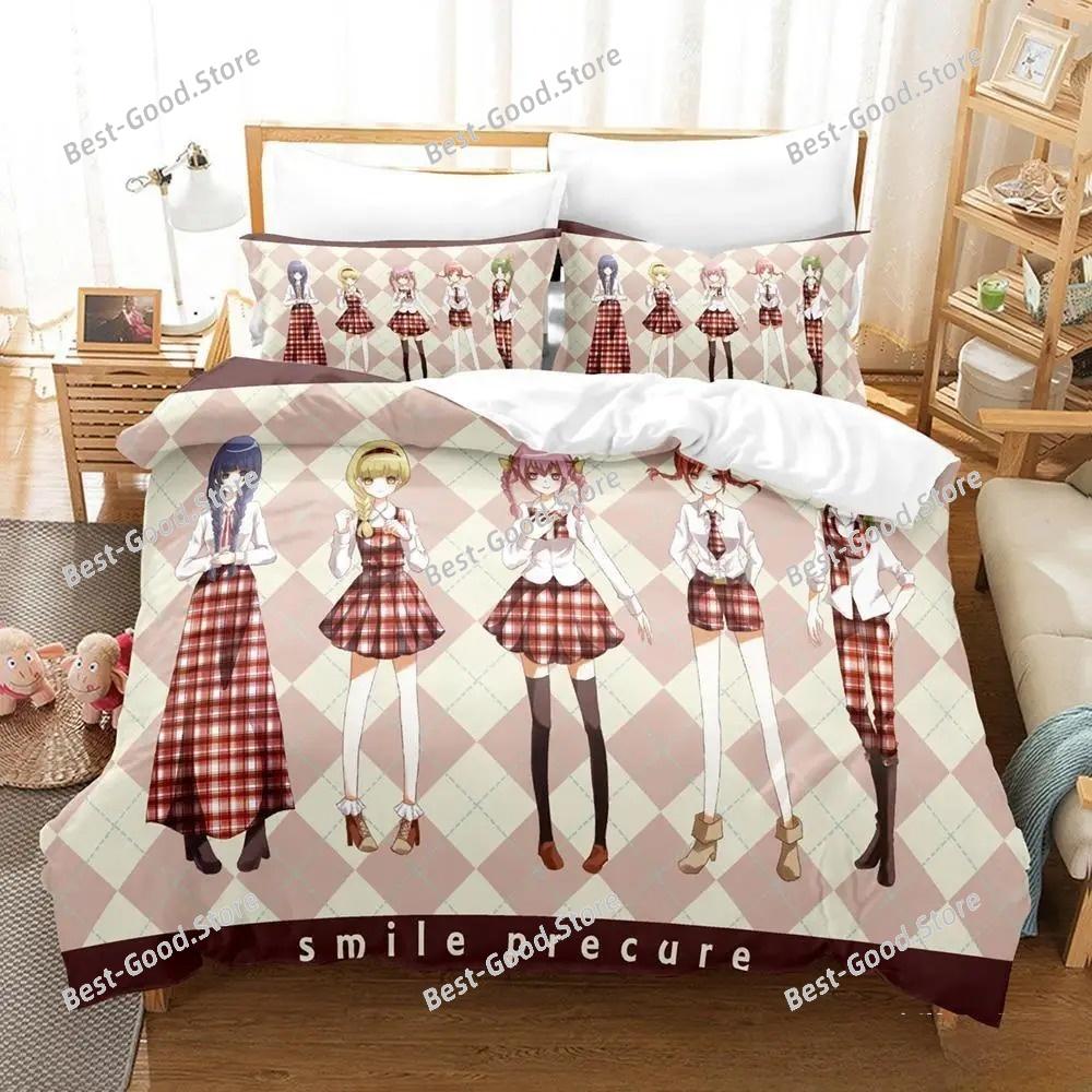 Smile PreCure! Bettwäsche-Set Einzelbett Twin Full Queen King Size Bettset Erwachsener Kind Schlafzimmer Bettbezug-Sets 3D-Druck Kawaii Anime Bett