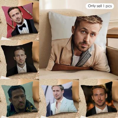 RRyan Gosling Face Cushion Cover Silky Short Plush Invisible Zipper Dustproof Sofa Pillow Case For Home Decor