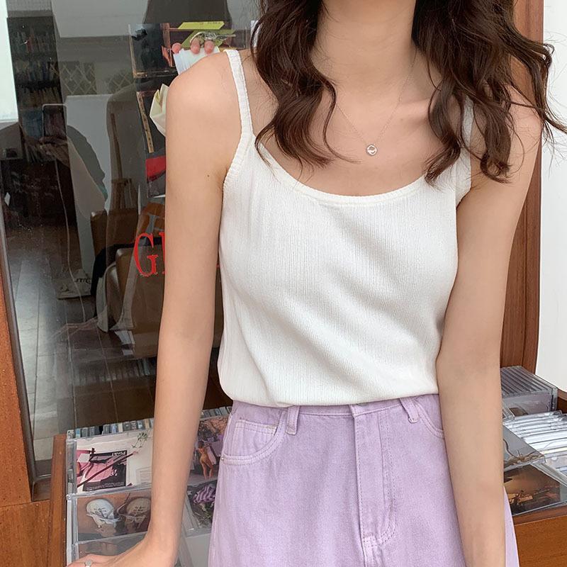 Ice Silk Halter Vest Women's Summer New Wear Design Sense Sleeveless Inside with Knitted Bottom Loose Top