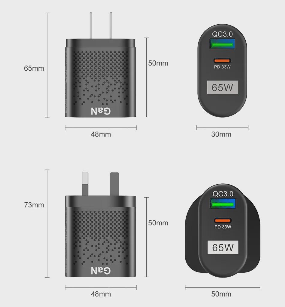 65W GaN Universal Fast Charger for Laptops QC3.0