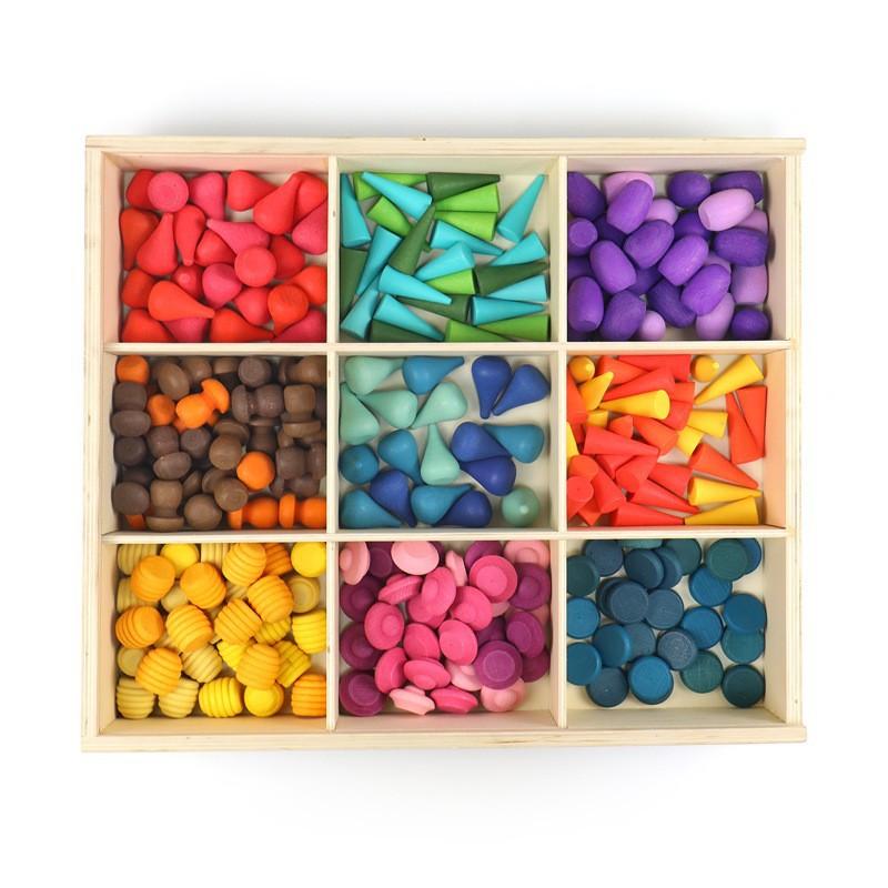 Деревянный детский открытый творческий конструктор на тему четырех сезонов, радужный строительный блок