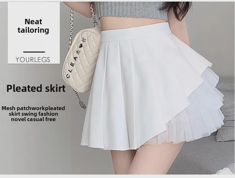 Women's White Pleated Mini Skirt, Ballet-Style High Waist A-Line Tutu Skirt