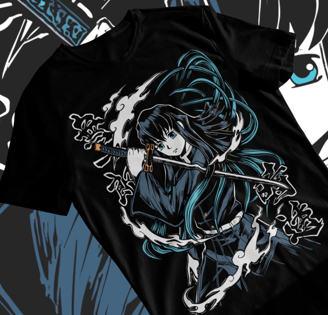 Muichiro Tokito T-shirt Kimetsu no Yaiba Demon Slayer Anime Black Shirt Soft Tee XXL