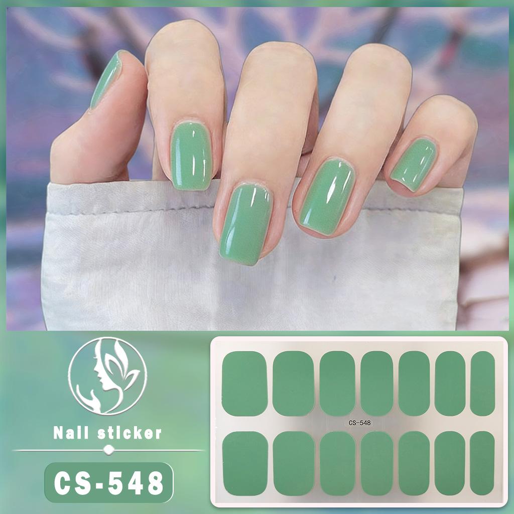 CS Waterproof No-Cure Gel Nail Wraps, Full Cover Korean Style Sparkling Solid Color Nail Stickers, Nail Patch Films
