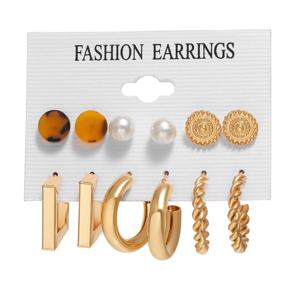 Simple Earring Set Retro Fashion Geometric Earring Six Piece Set C Shape Earring Gift