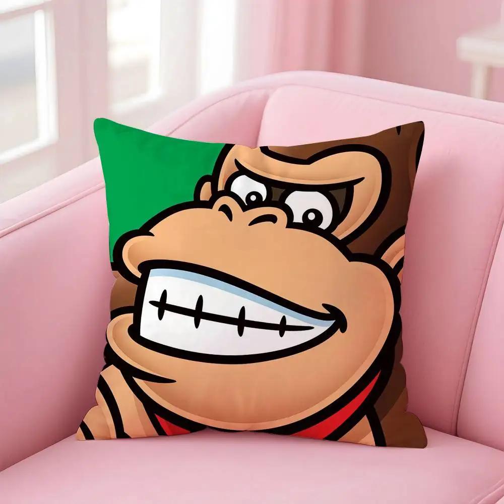 Super Cute Style M-Mario Game Pillow Case Anti-dustmite Pillowcase Invisible Zipper Silky Short Plush Sofa Cushion Cover
