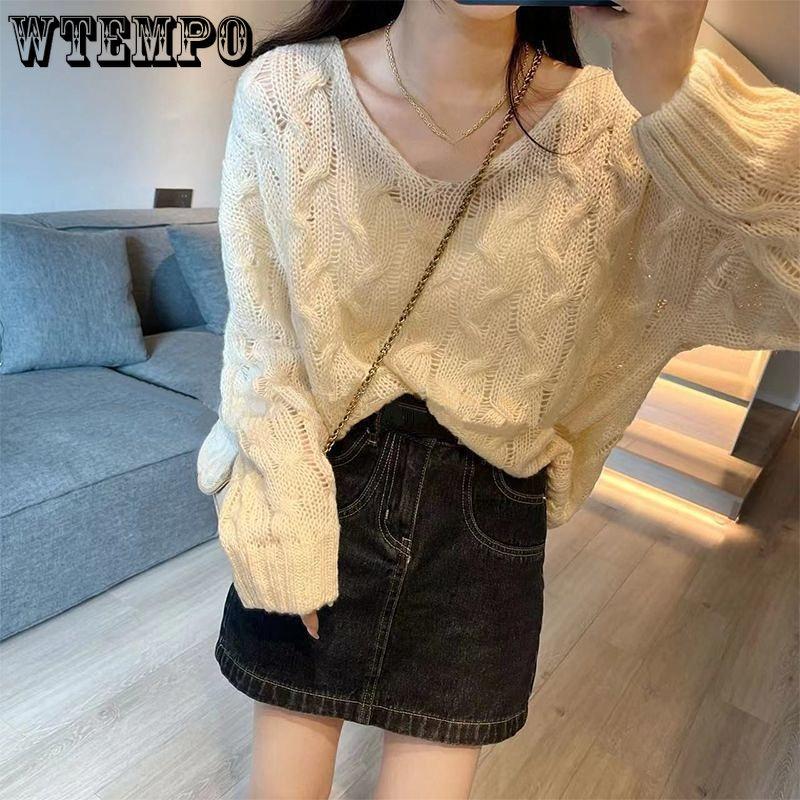 

Мягкий восковой свитер «Нежный ветер» Осень и зима с v-образным вырезом Высококачественный повседневный свободный универсальный вязаный топ с длинными рукавами женский