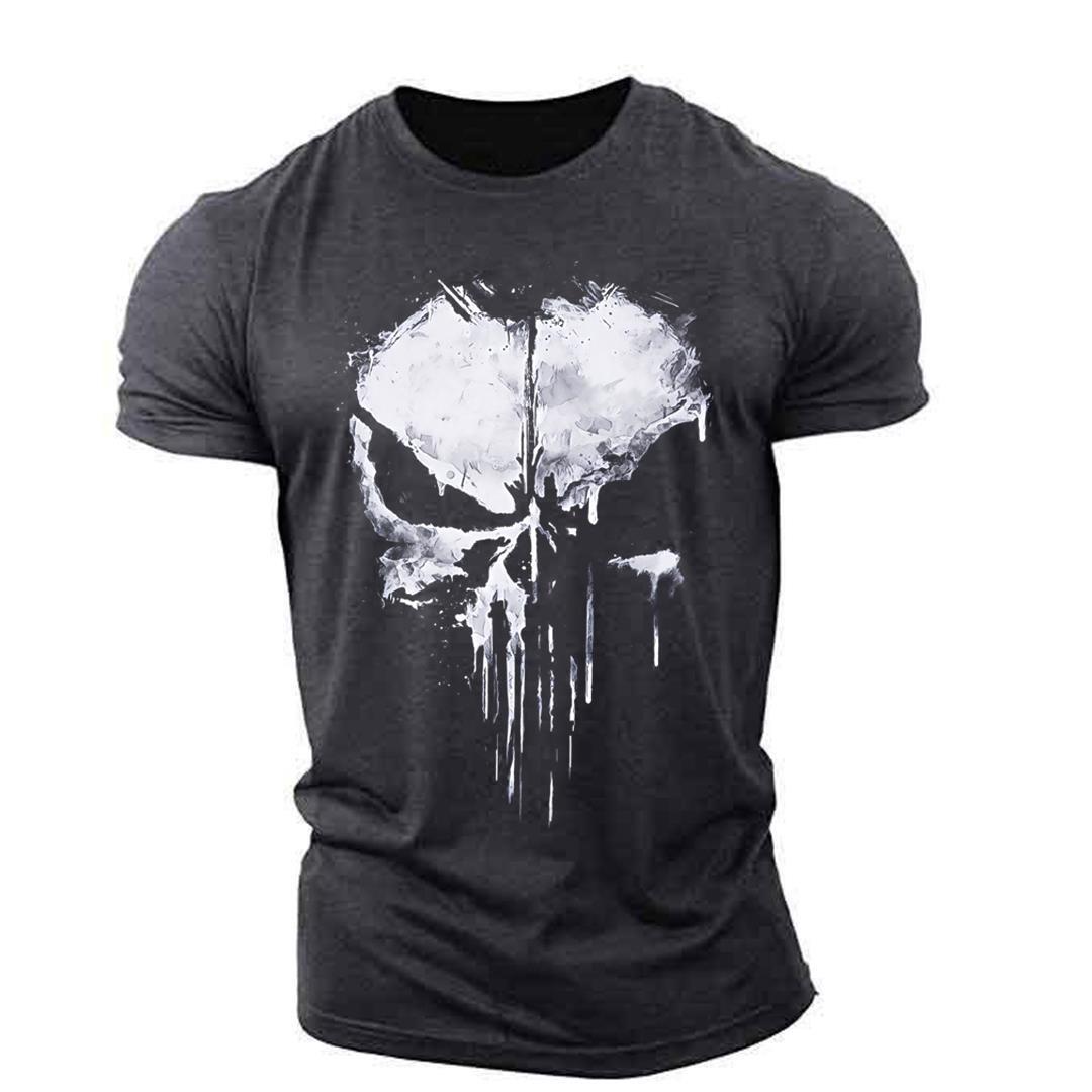 BenberFashion Oversized Harajuku Schedelprint T-shirt Zomer Spier Heren Sport Persoonlijkheid Korte mouw Outdoor Stretch Sneldrogend O-hals Top L