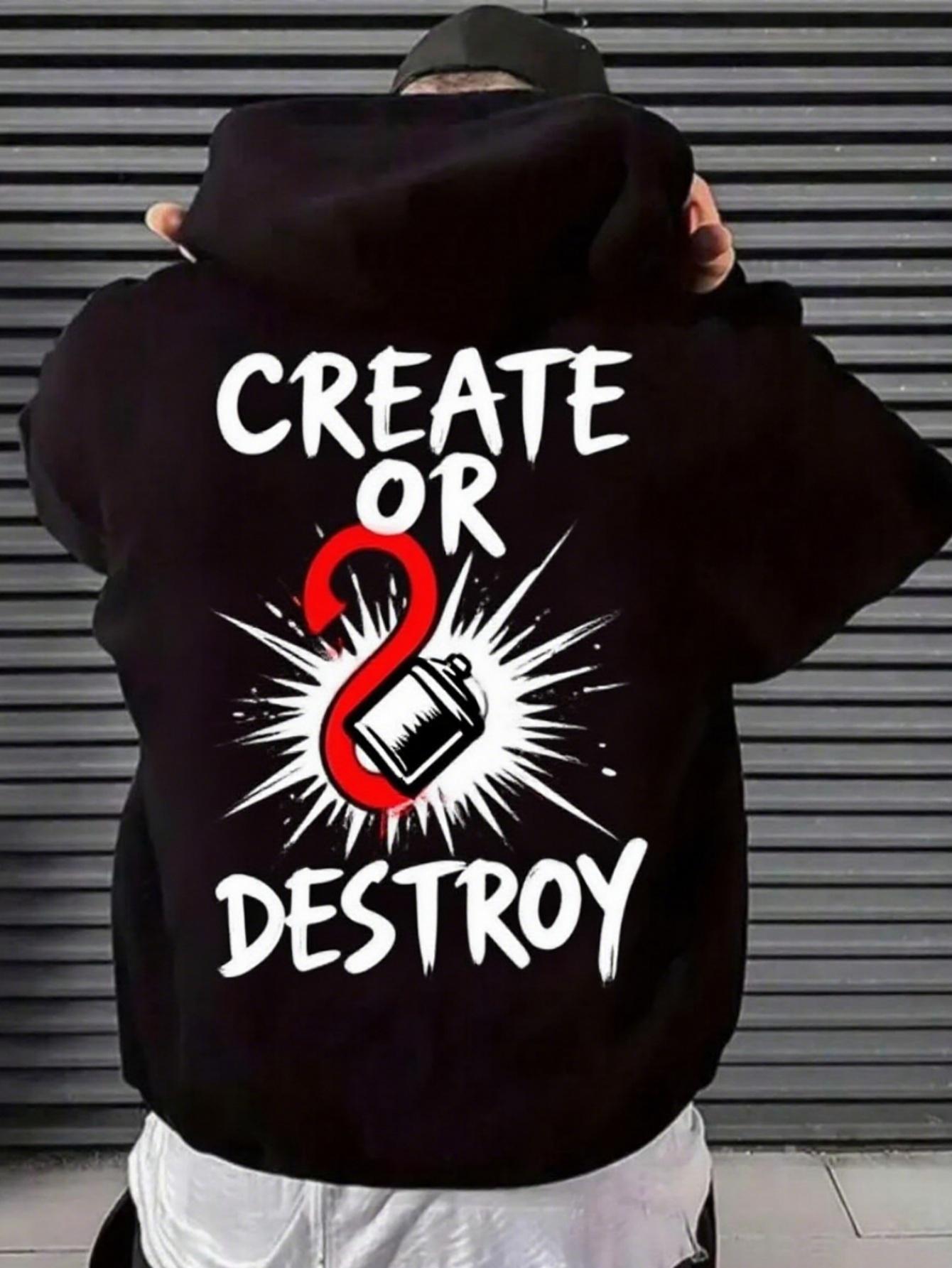 

CREATE OR DESTROY Printed Premium Hoodies Men Autumn Winter Long Sleeve Sweatshirts Casual Clothing 3XL