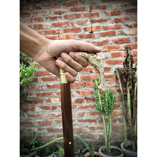 Vintage Elephant Design Walking Cane Wooden Walking Stick Brass Handle Knob Gift