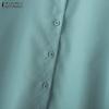 ZANZEA Women Casual Turn Down Collar Loose 3/4 Sleeve Hight Low Blouse