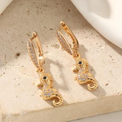Seahorse Shape Dangle Earrings for Women 2025 New Fashion Golden Drop Earring Zirconia Jewelry Wedding Party Accessories