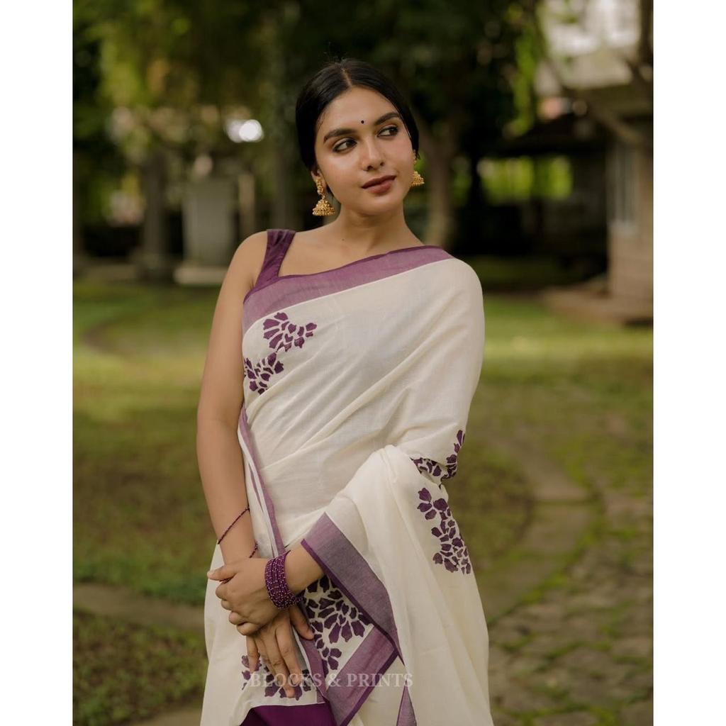 Linen with silver jari border Saree