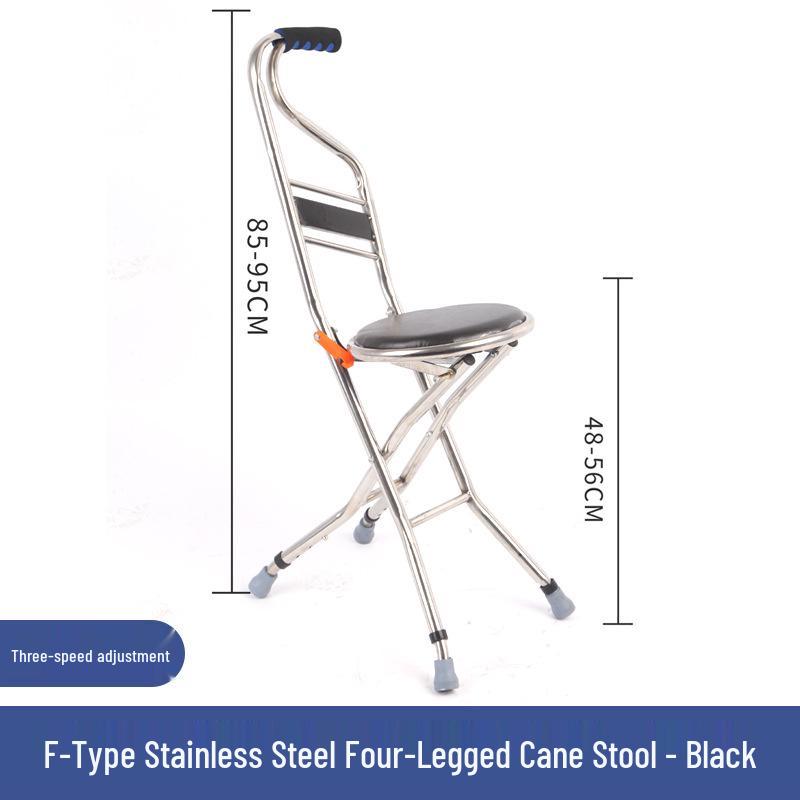 Adjustable Non-slip Folding Walker Stool for Elderly - Stainless Steel