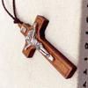 Simple Religious Belief Prayer Baptism Christian Jesus Wood Metal Cross Wax Rope Necklace Men Women Accessories Jewelry Gift