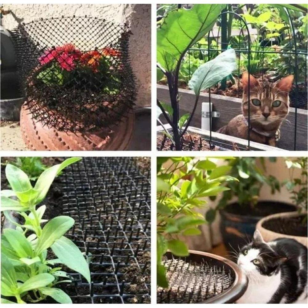 Anti-Cat Mat with Spikes - 2m Long Pet Repellent Mat for Garden, Fences, Sofa, Protect Plants from Cats & Dogs, Deterrent Mat with 8 Ground Anchors