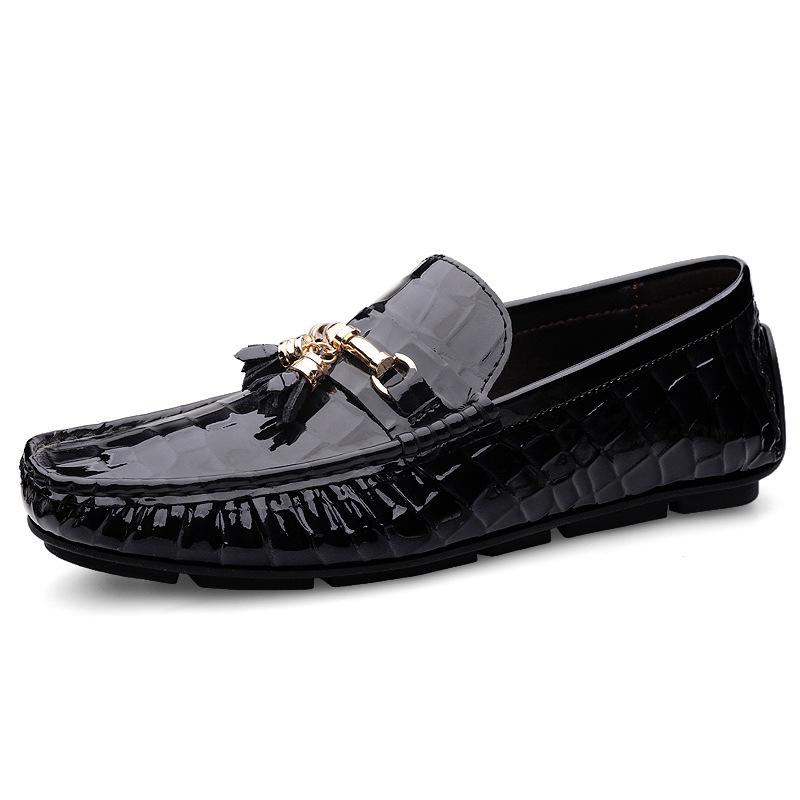 Men s Embossed Cowhide Slip-on Moccasins - Large Size Casual Leather Driving Loafers 41 чёрный