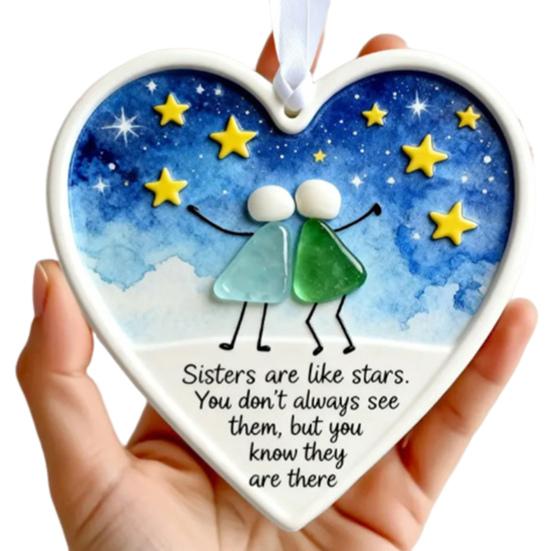 Friendship Sea Glass Christmas Ornament Round/Heart Shaped Friendship Keepsake for Best Friends Handmade Sea Glass Art Hanging Ornament
