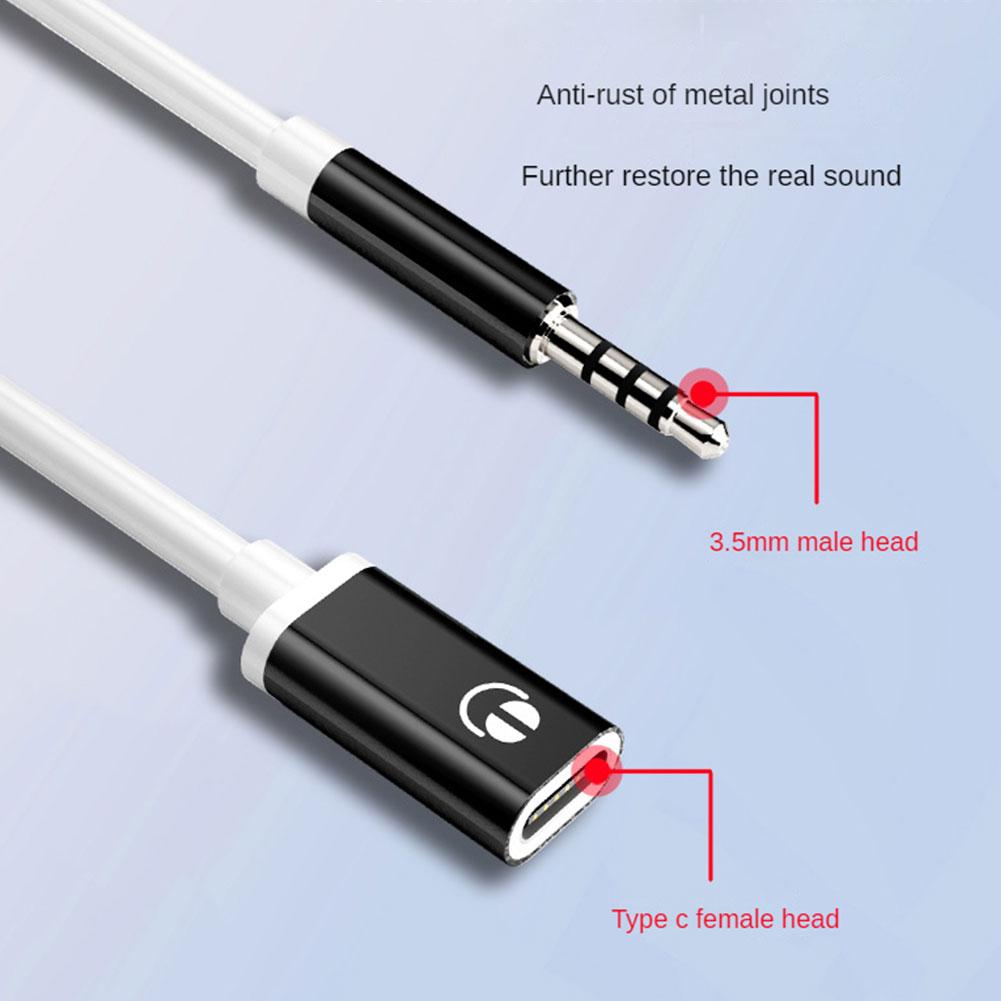3.5mm Male to Type-c Female Headphone Cable Converter Type-C Female Flat Head Earphone to Round Head Adapter Cable