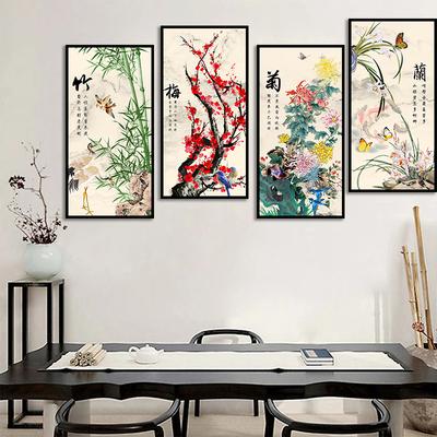 Tradycyjny Chiński Feng Shui Śliwa Orchidea Bambus Pejzaż Sztuka Plakat Płótno Obraz Druki Ścienne Obraz Salon Dekoracja Domu