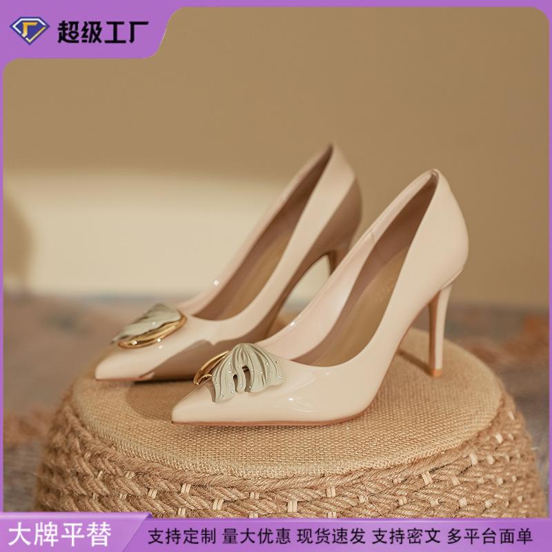 Huizhou women's shoes genuine leather spring women's outer wear high-heeled shoes black women's shoes single shoes 2025 spring women's