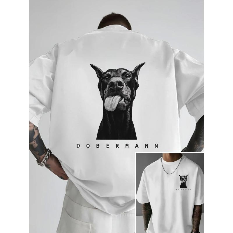 

European Size Men s T-Shirt Graphic Back Print Doberman Design Breathable Regular Fit Tee for Dog Lovers Everyday Casual & Formal Outfits S белый